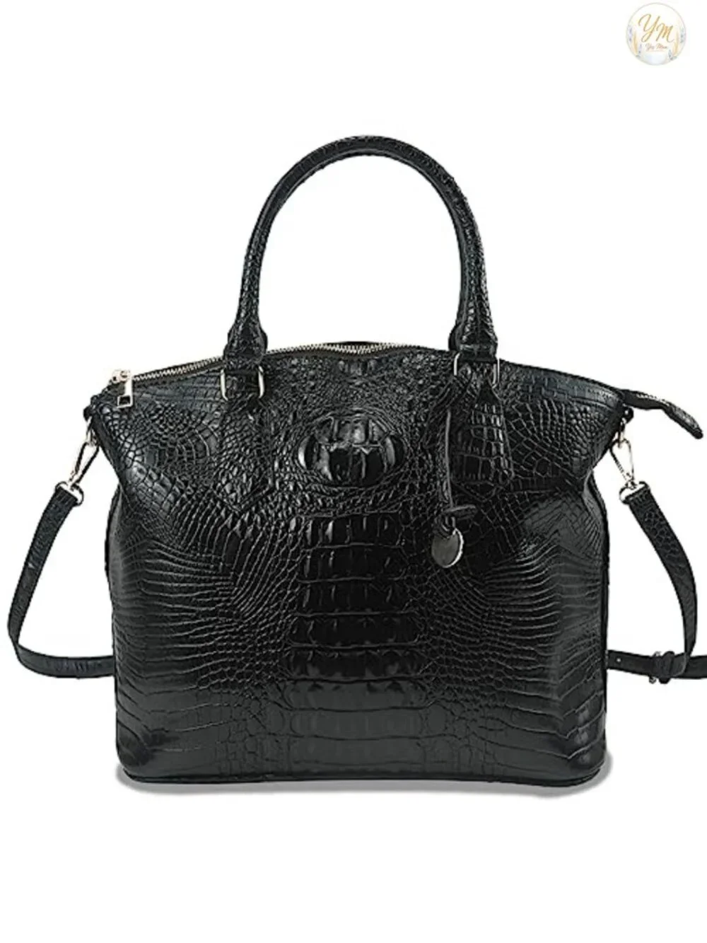 Vegan Leather Crocodile Satchel Purse with Shoulder Strap